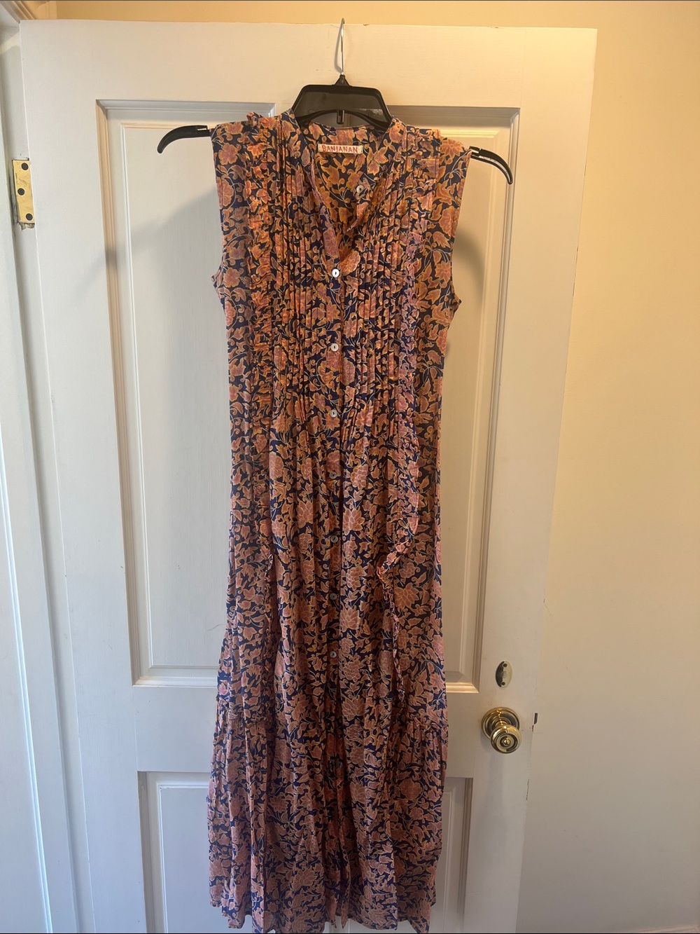 Banjanan Peach and Navy Floral Sleeveless Maxi Dress